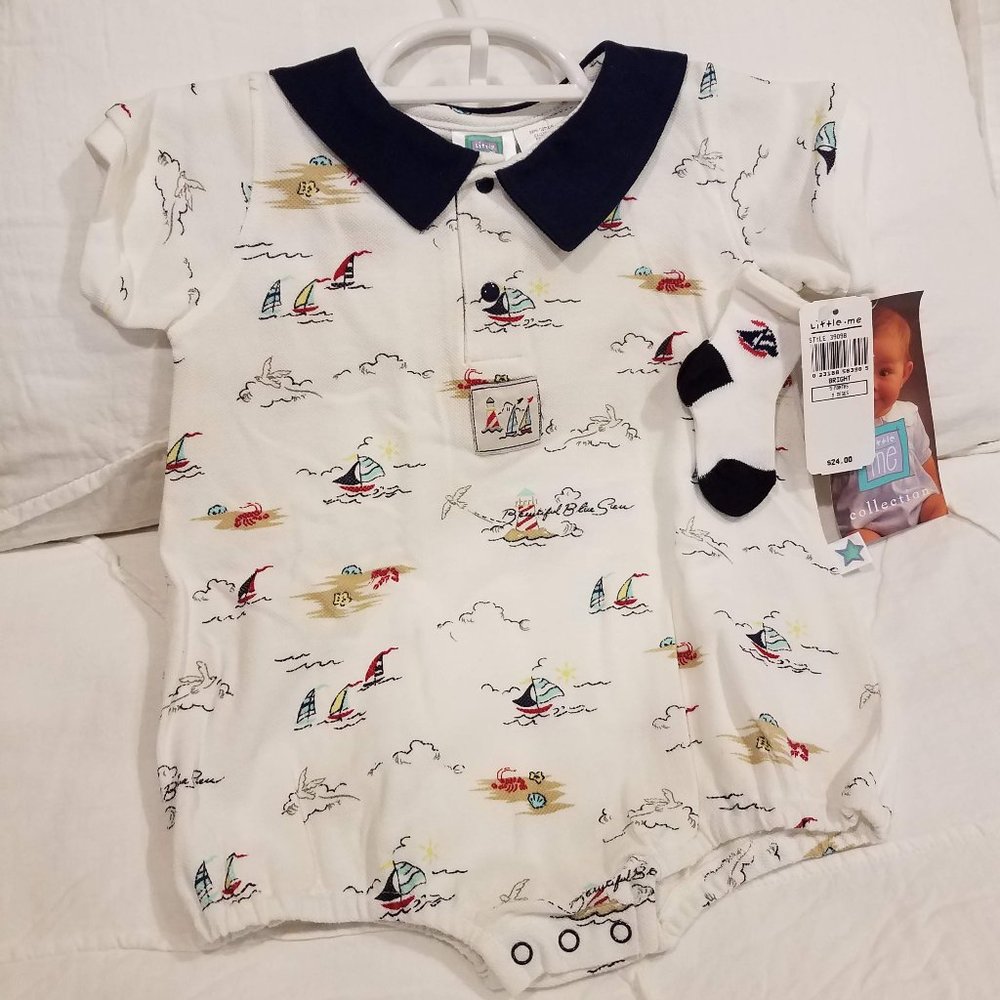 Little Me 2 piece Sailor Romper with socks